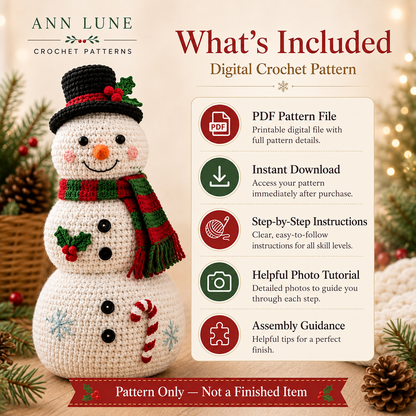 Snowman Crochet Pattern PDF – Christmas Amigurumi Snowman, Holiday Decor & Handmade Gift
