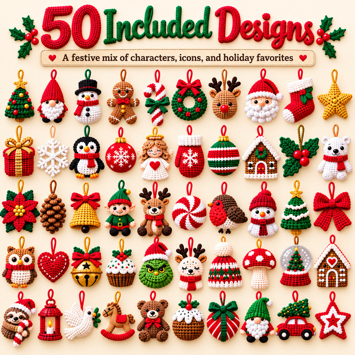 50 Christmas Ornament Crochet Patterns Bundle – Digital PDF