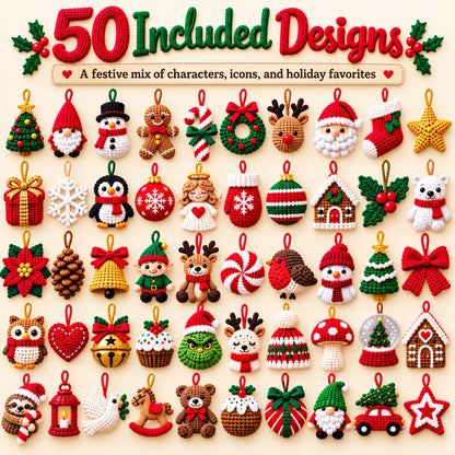 50 Christmas Ornament Crochet Patterns Bundle – Digital PDF