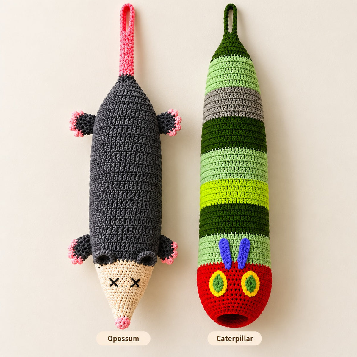Crochet Bag Holder Pattern Bundle – Opossum & Caterpillar PDF