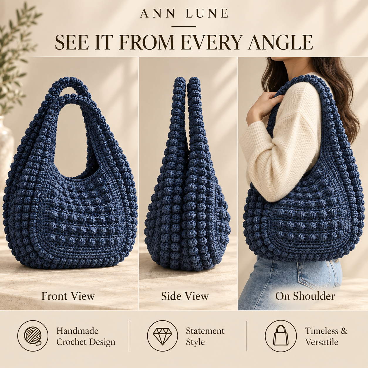 Bobble Shoulder Bag Crochet Pattern PDF | Crochet Hobo Bag