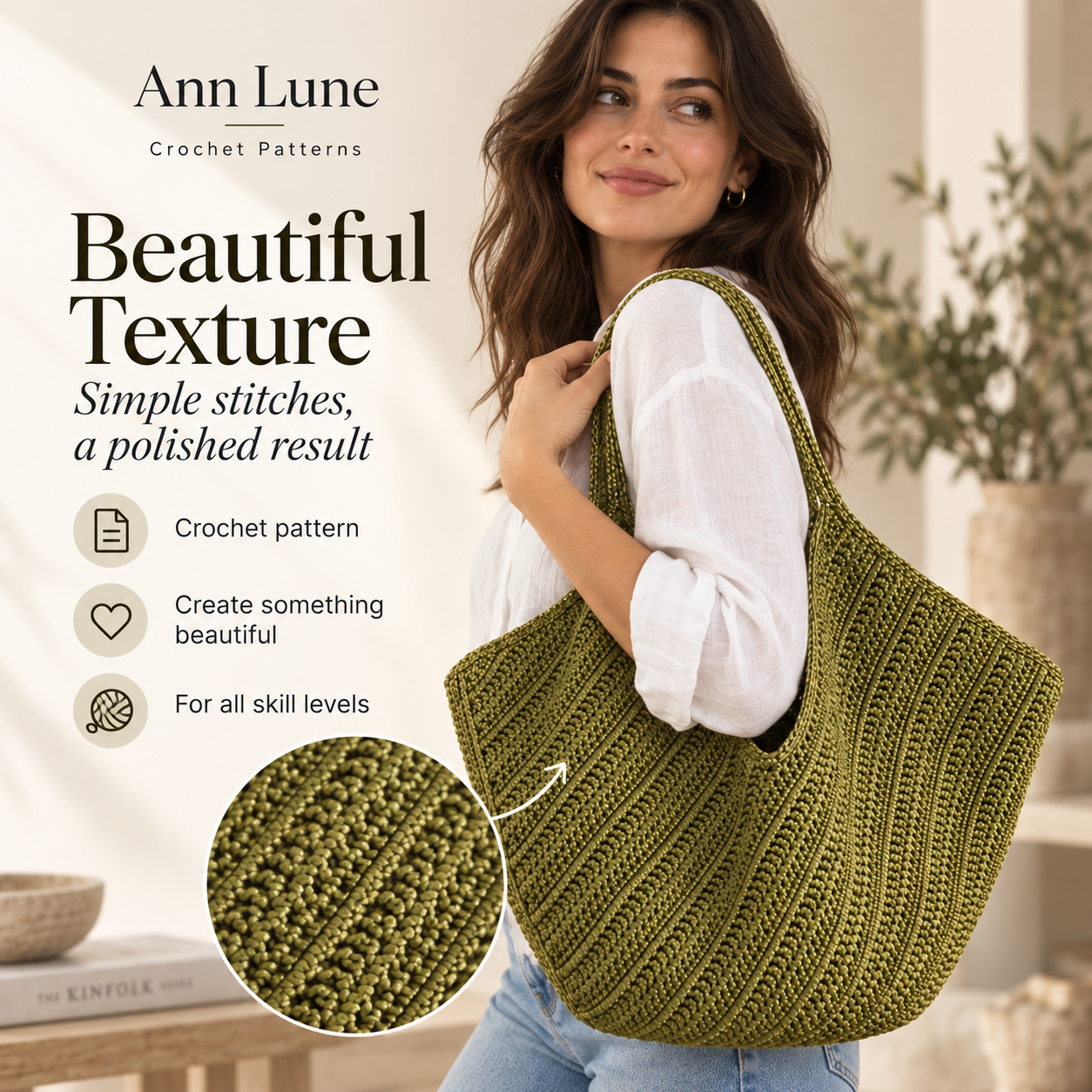 Textured Crochet Tote Bag Pattern PDF – Modern Market Bag Crochet Pattern, Everyday Shoulder Bag, Instant Download