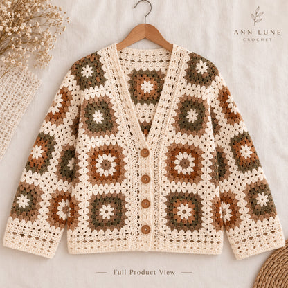 Granny Square Cardigan Crochet Pattern PDF – Women's Crochet Cardigan