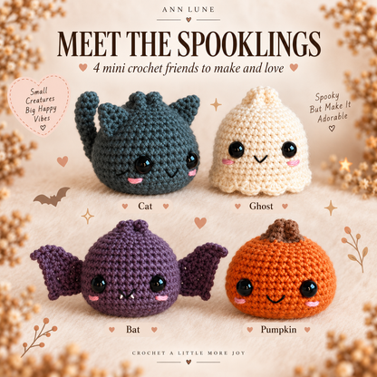 Halloween Crochet Pattern Bundle PDF | 4 Mini Amigurumi Spooklings + Pumpkin Box