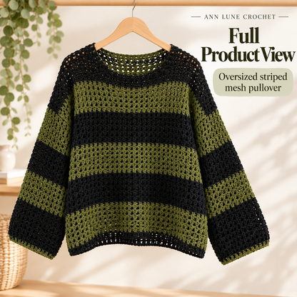 Oversized Crochet Sweater Pattern PDF | Striped Mesh Pullover