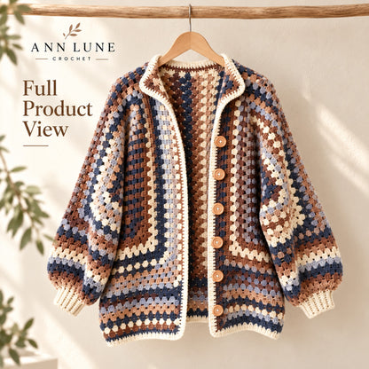 Oversized Square Cardigan Crochet Pattern PDF – Cozy Button Cardigan