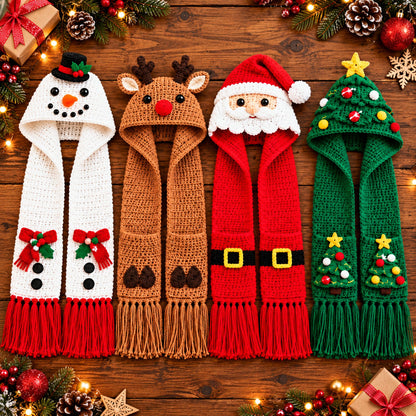 Christmas Hooded Scarf Crochet Pattern Bundle – 4 Designs PDF