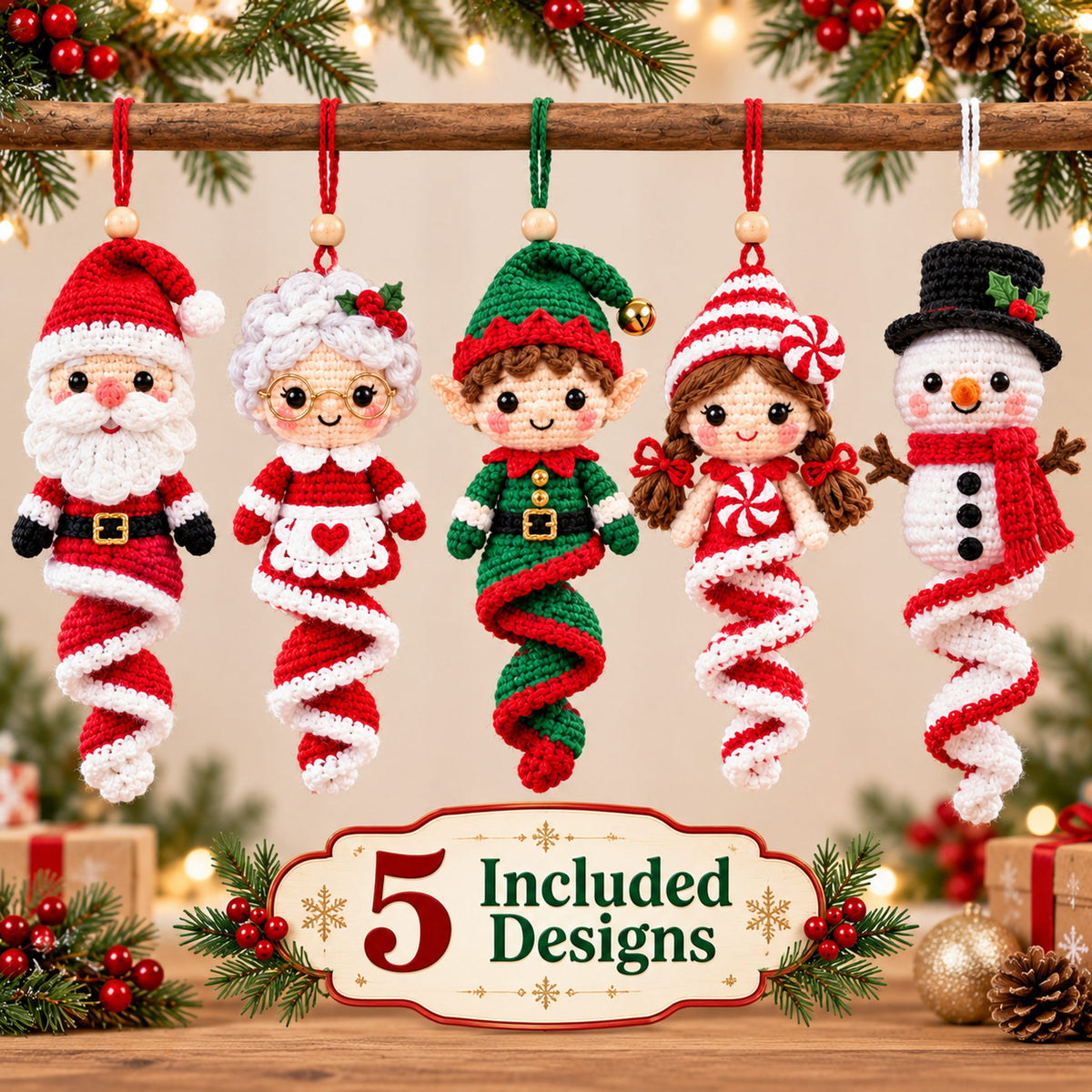 Christmas Spiral Ornament Crochet Pattern Bundle – 5 Designs PDF