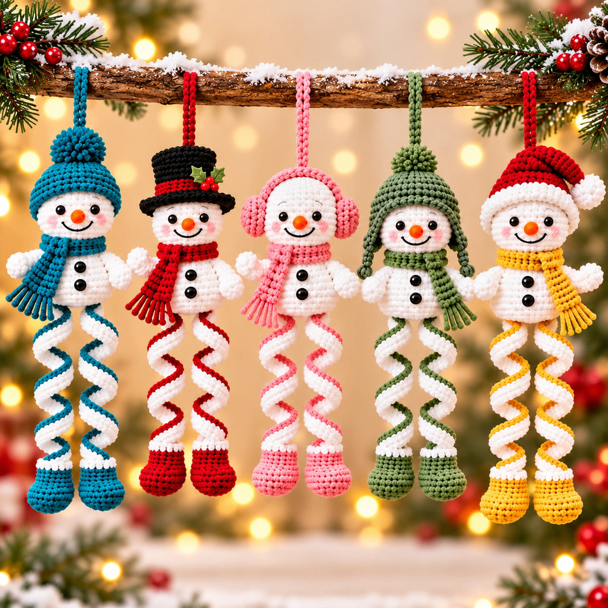 Christmas Spiral Snowman Ornament Crochet Pattern PDF | 5 Festive Snowman Designs