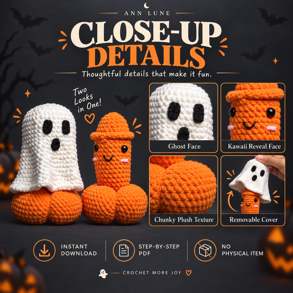 Ghost Surprise Crochet Pattern PDF – Funny Halloween Plush with Removable Ghost Cover