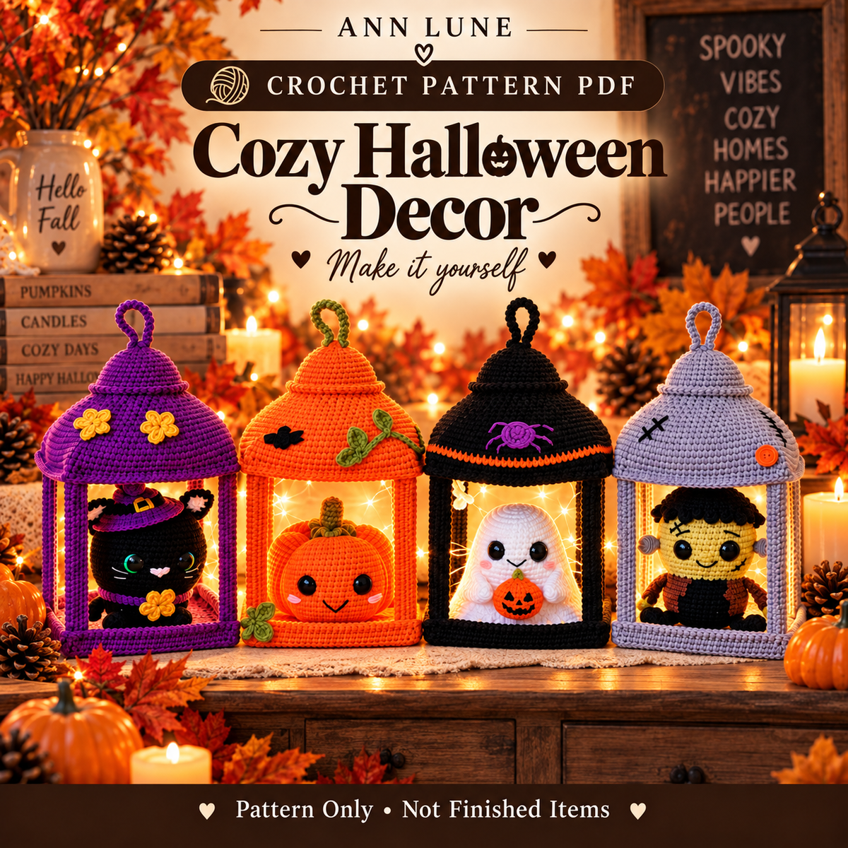 Halloween Crochet Lantern Pattern Bundle PDF – 4 Spooky Amigurumi Designs
