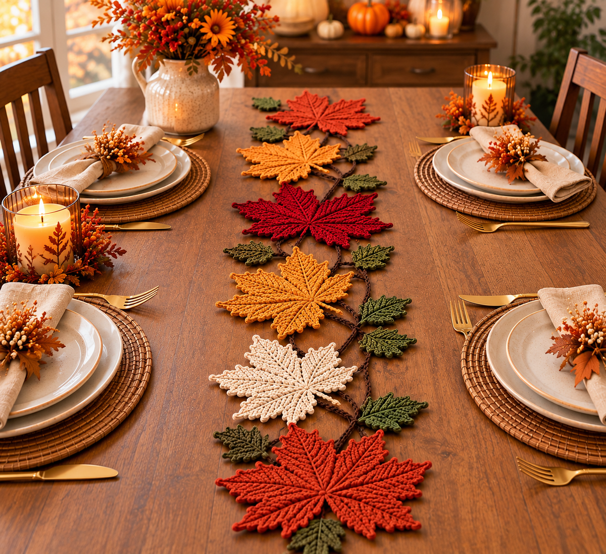 Autumn Maple Leaf Table Runner Crochet Pattern – Fall PDF Pattern
