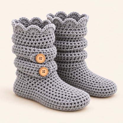 Crochet Slipper Boots Pattern PDF – Cozy Button Boots