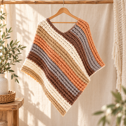 Crochet Sunset Poncho Pattern PDF | Easy Striped Poncho Crochet Pattern