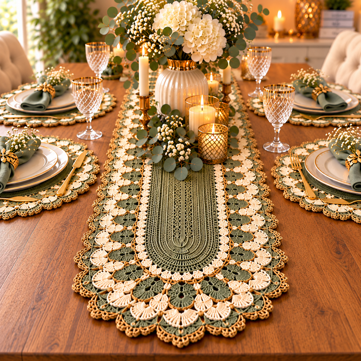 Crochet Table Runner & Placemat Set PDF Pattern