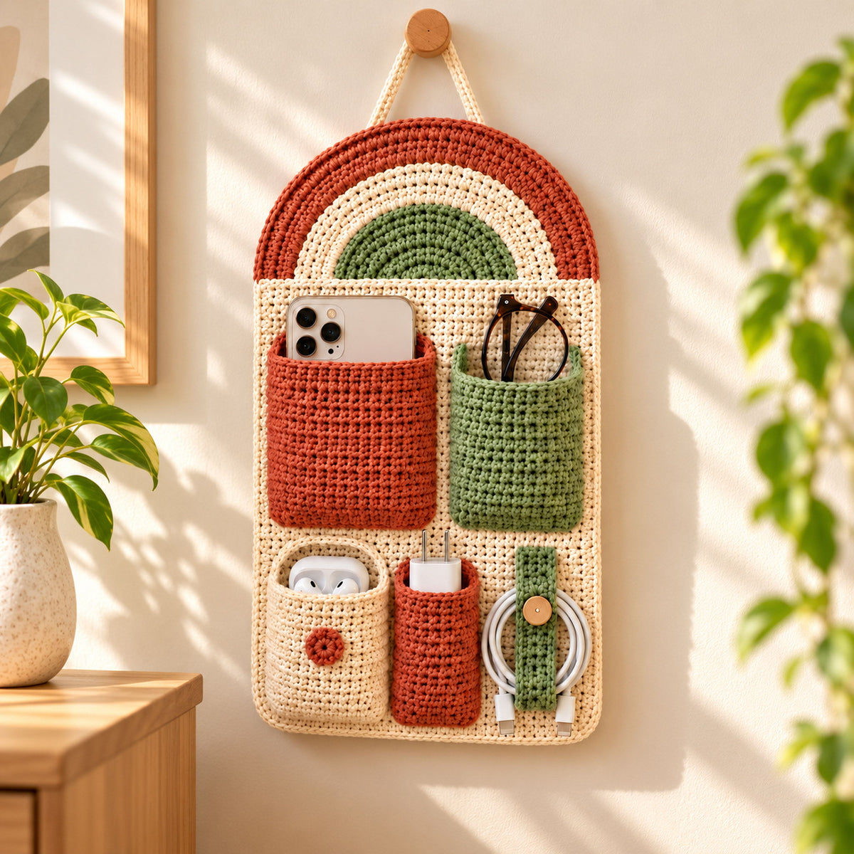 Rainbow Crochet Wall Organizer Pattern – Hanging Storage PDF