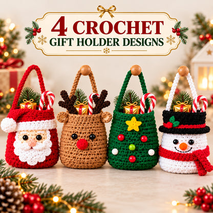 Christmas Crochet Gift Holder Pattern Bundle – 4 Designs PDF