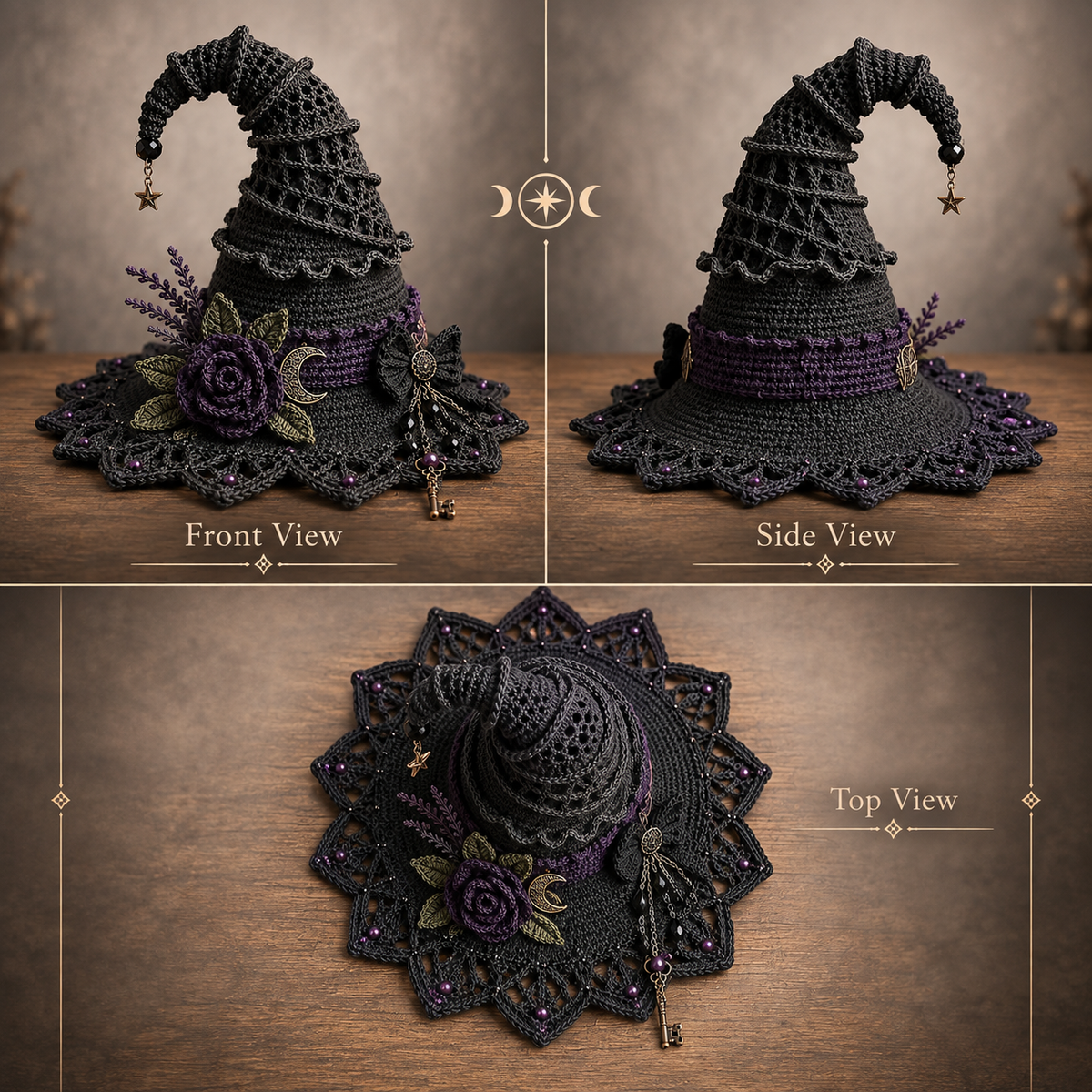 Gothic Witch Hat Crochet Pattern PDF | Halloween Witch Decor Crochet Pattern