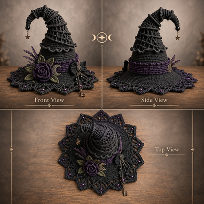 Gothic Witch Hat Crochet Pattern PDF | Halloween Witch Decor Crochet Pattern