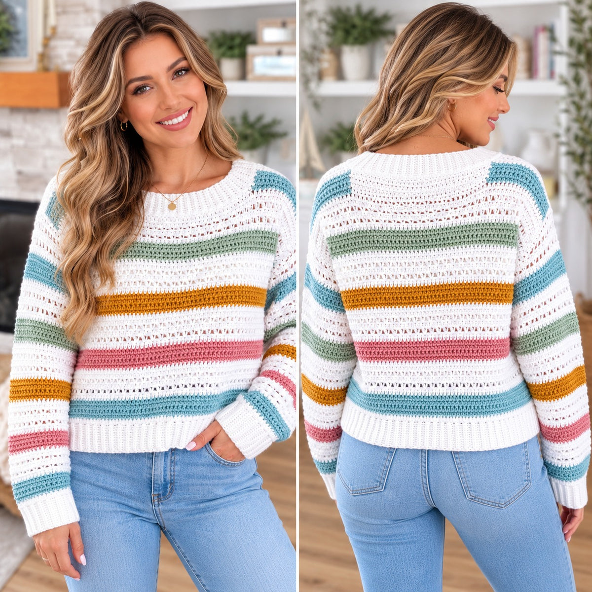 Pastel Striped Crochet Sweater Pattern PDF – Colorful Pullover