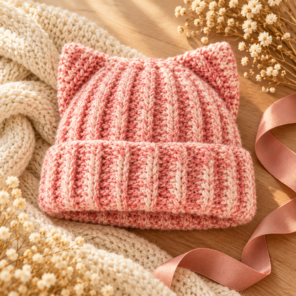 Cat Ear Beanie Crochet Pattern PDF – Beginner Friendly
