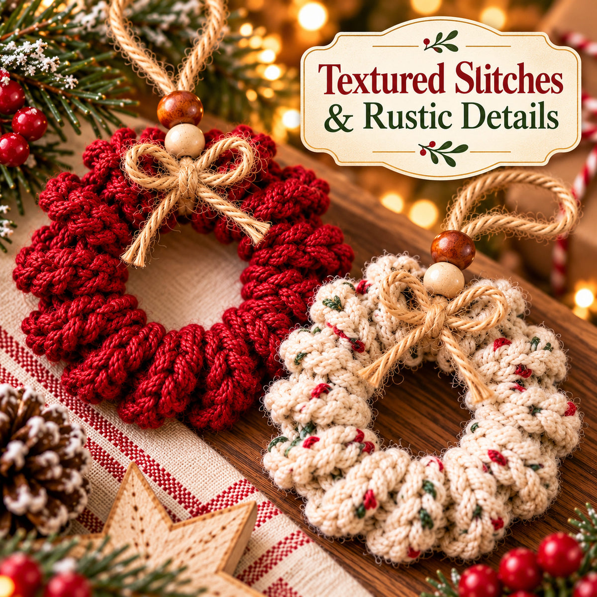 Mini Christmas Wreath Ornament Crochet Pattern PDF – Holiday Decor