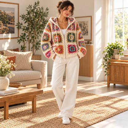 Granny Square Zip Hoodie Crochet Pattern PDF | Hooded Cardigan Pattern