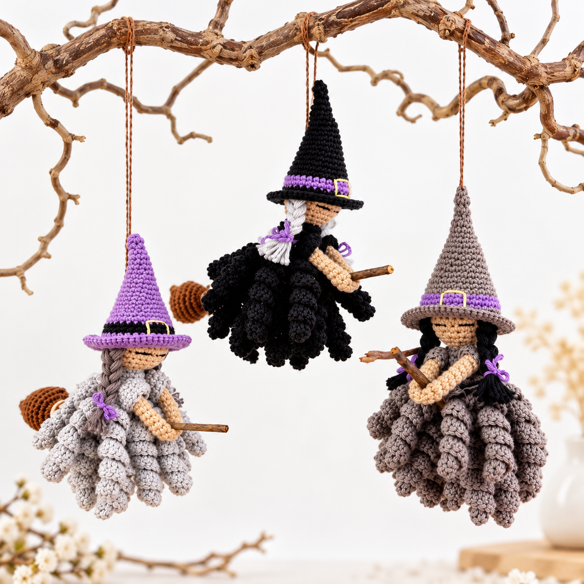 Halloween Witch Ornament Crochet Pattern PDF | 3 Spooky Witch Designs
