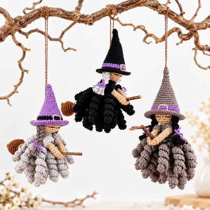 Halloween Witch Ornament Crochet Pattern PDF | 3 Spooky Witch Designs