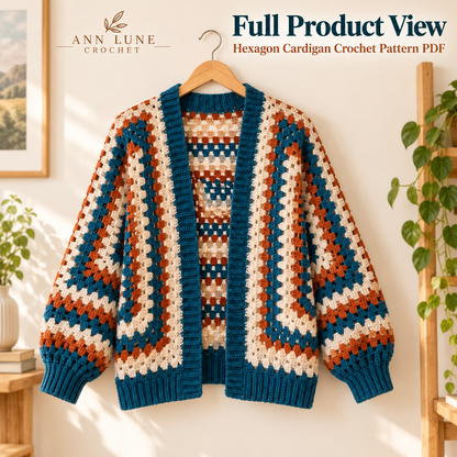 Hexagon Cardigan Crochet Pattern PDF – Oversized Granny Stitch Cardigan XS–5XL
