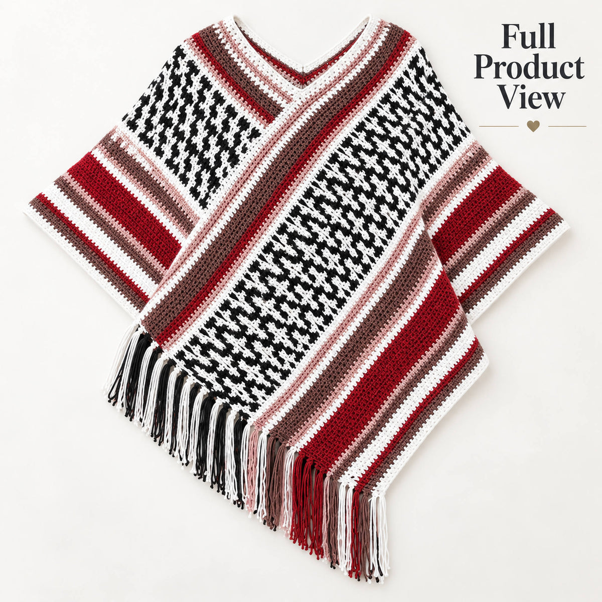Houndstooth Fringe Poncho Crochet Pattern PDF
