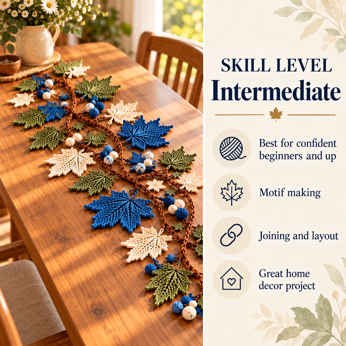 Maple Leaf Table Runner Crochet Pattern PDF