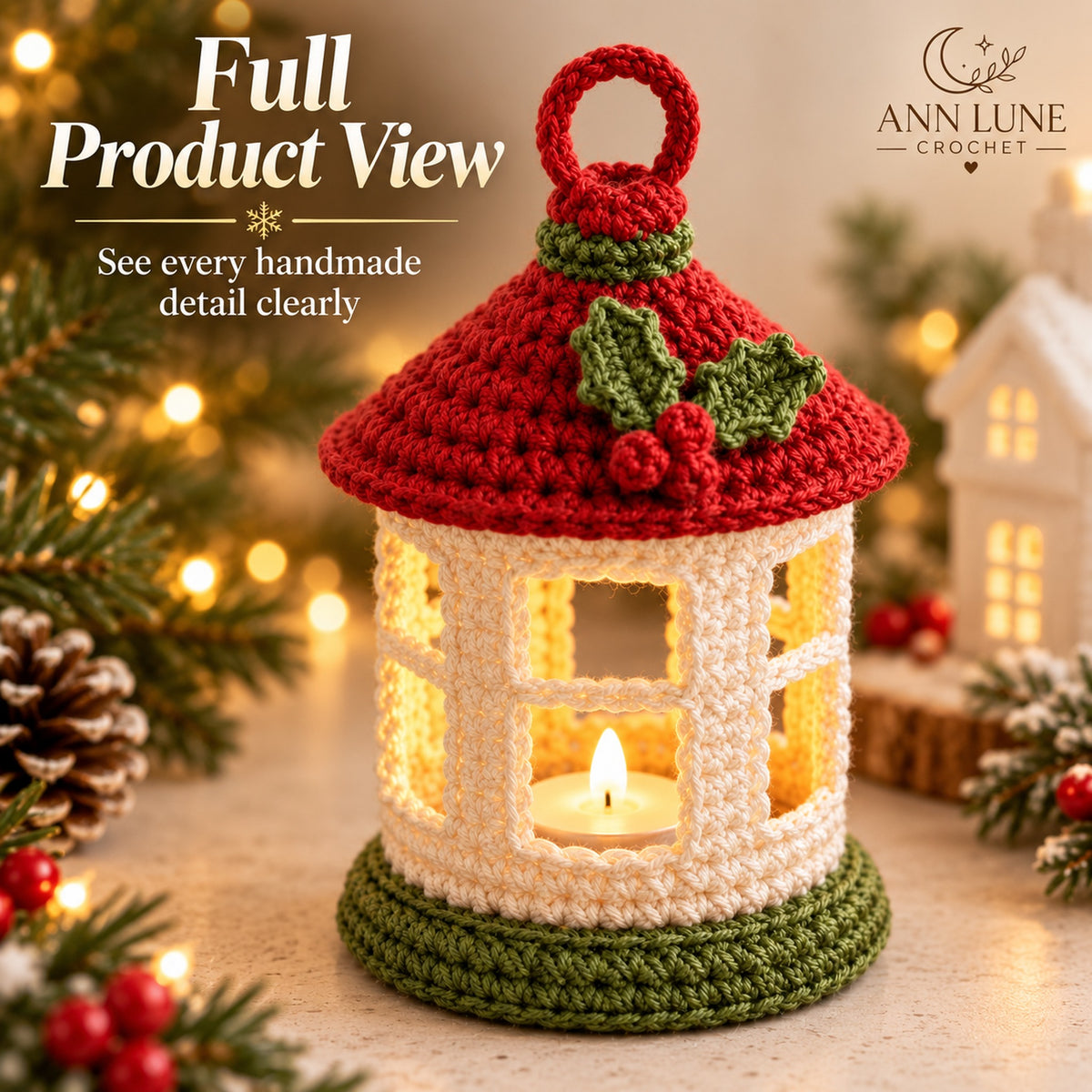 Mini Christmas Lantern Crochet Pattern PDF – Holiday Ornament & Decor
