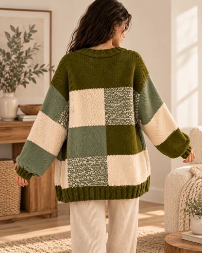 Olive Patchwork Cardigan Knitting Pattern PDF – Oversized Color Block Cardigan