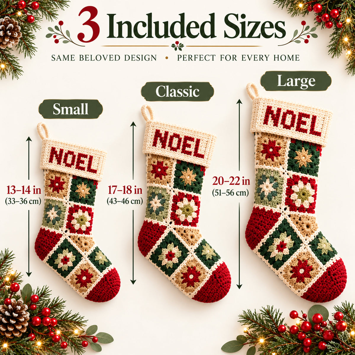 Patchwork Granny Square Christmas Stocking Crochet Pattern PDF – 3 Sizes