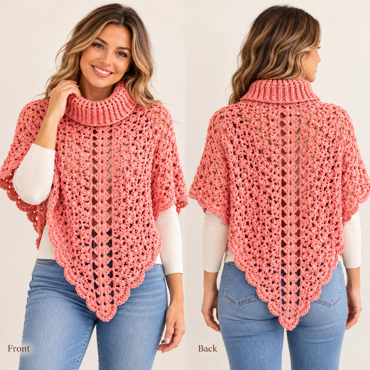 Turtleneck Poncho Crochet Pattern PDF – Cozy Lace Poncho