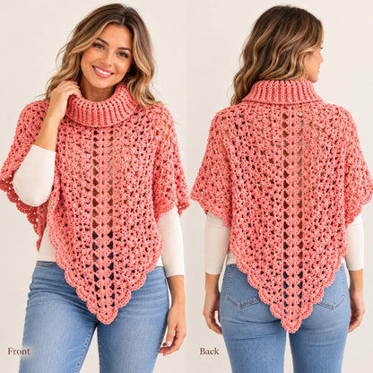 Turtleneck Poncho Crochet Pattern PDF – Cozy Lace Poncho