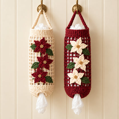 Poinsettia Crochet Bag Holder Pattern PDF – Christmas Kitchen Organizer