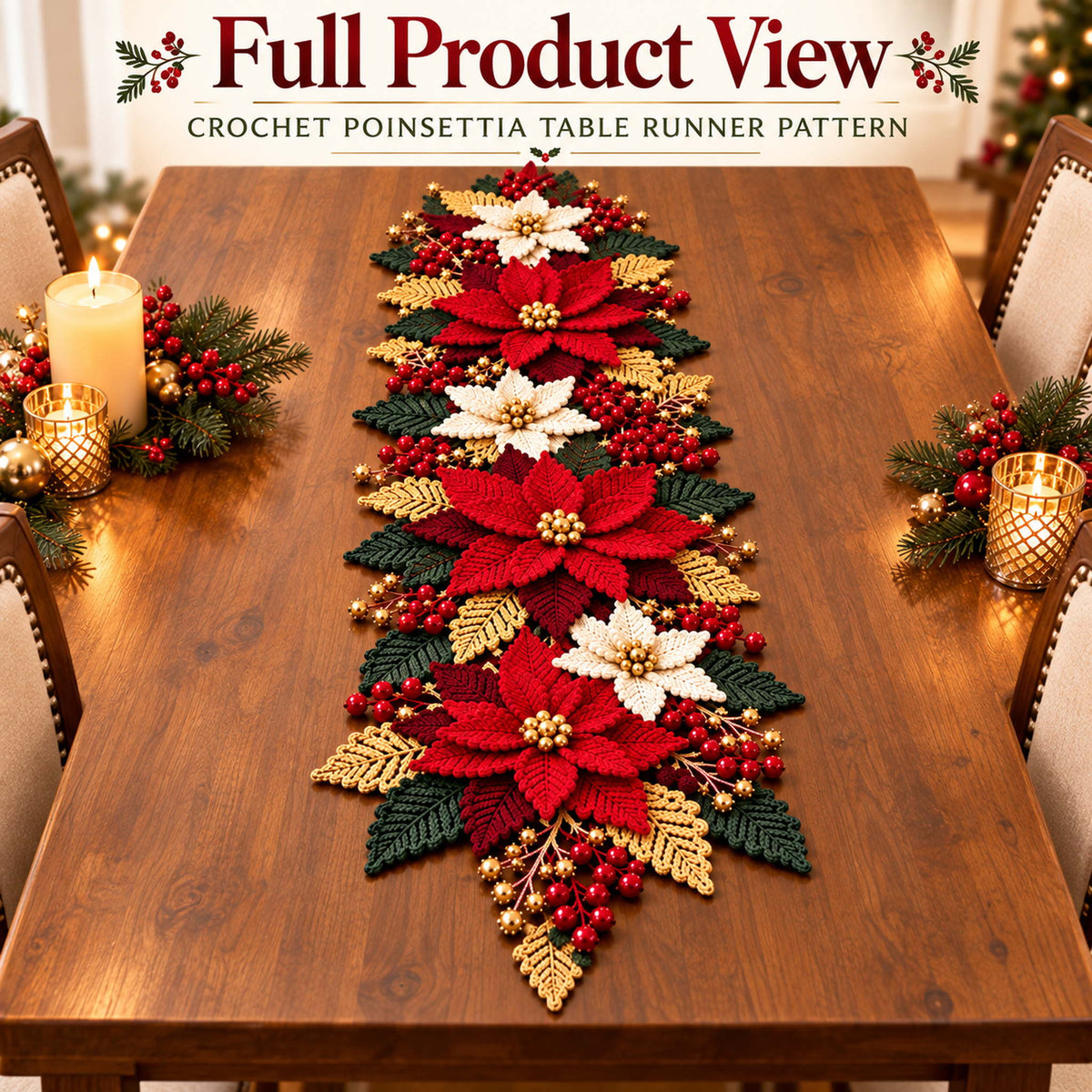 Poinsettia Table Runner Crochet Pattern PDF