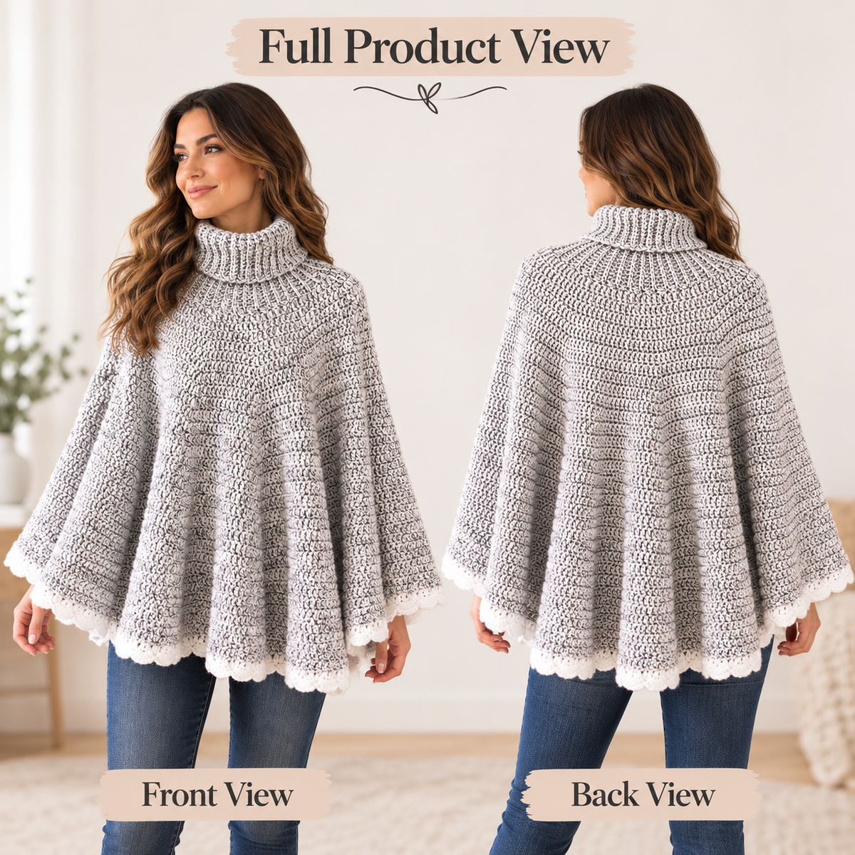 Crochet Turtleneck Poncho Pattern PDF – Cozy Women’s Crochet Cape Pattern