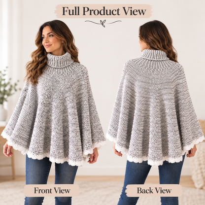 Crochet Turtleneck Poncho Pattern PDF – Cozy Women’s Crochet Cape Pattern