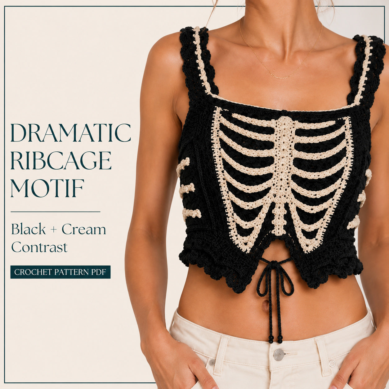 Crochet Skeleton Top Pattern PDF, Gothic Lace Up Corset, Halloween Festival Crop Top