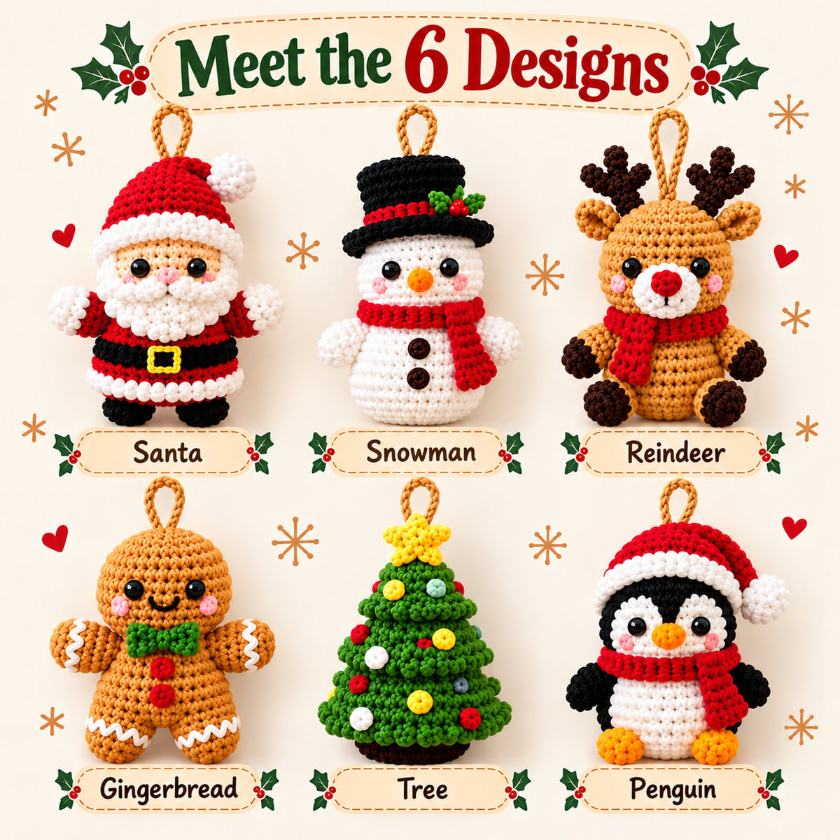 Mini Christmas Ornament Crochet Pattern Bundle – 6 Designs PDF