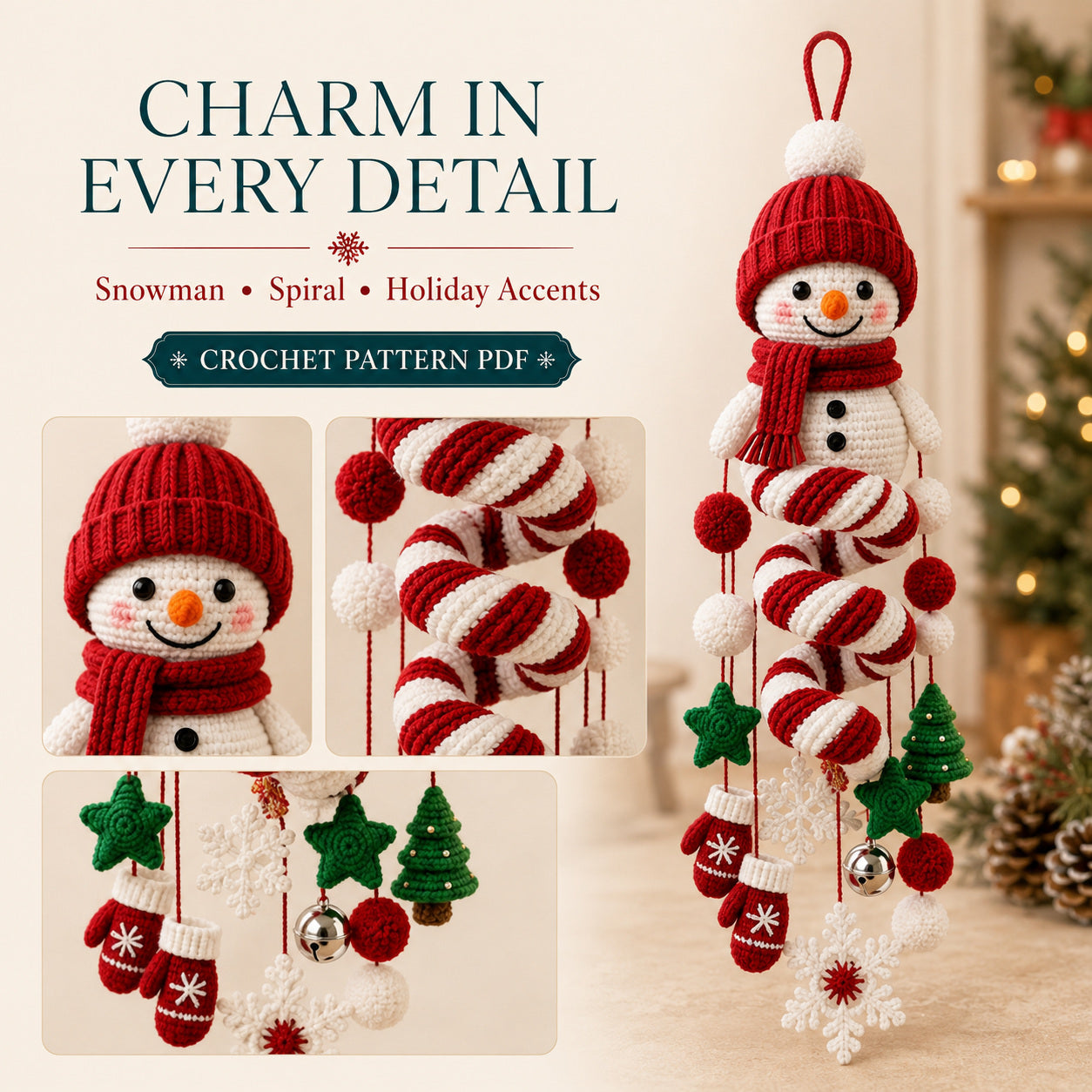Snowman Spiral Hanging Crochet Pattern PDF | Christmas Amigurumi