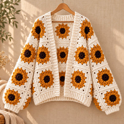 Sunflower Granny Cardigan Crochet Pattern PDF | Granny Square Cardigan Pattern
