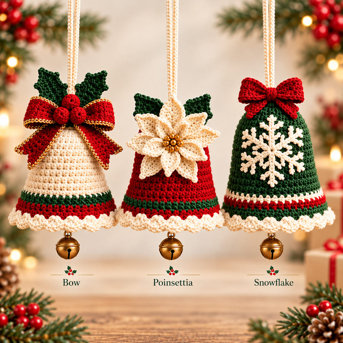3-in-1 Crochet Christmas Bell Ornament Pattern Bundle – PDF