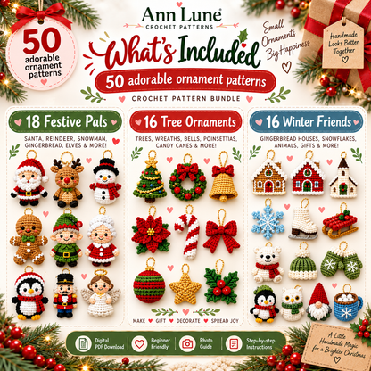 50 Christmas Crochet Ornament Patterns Bundle PDF – Mini Holiday Amigurumi Decorations