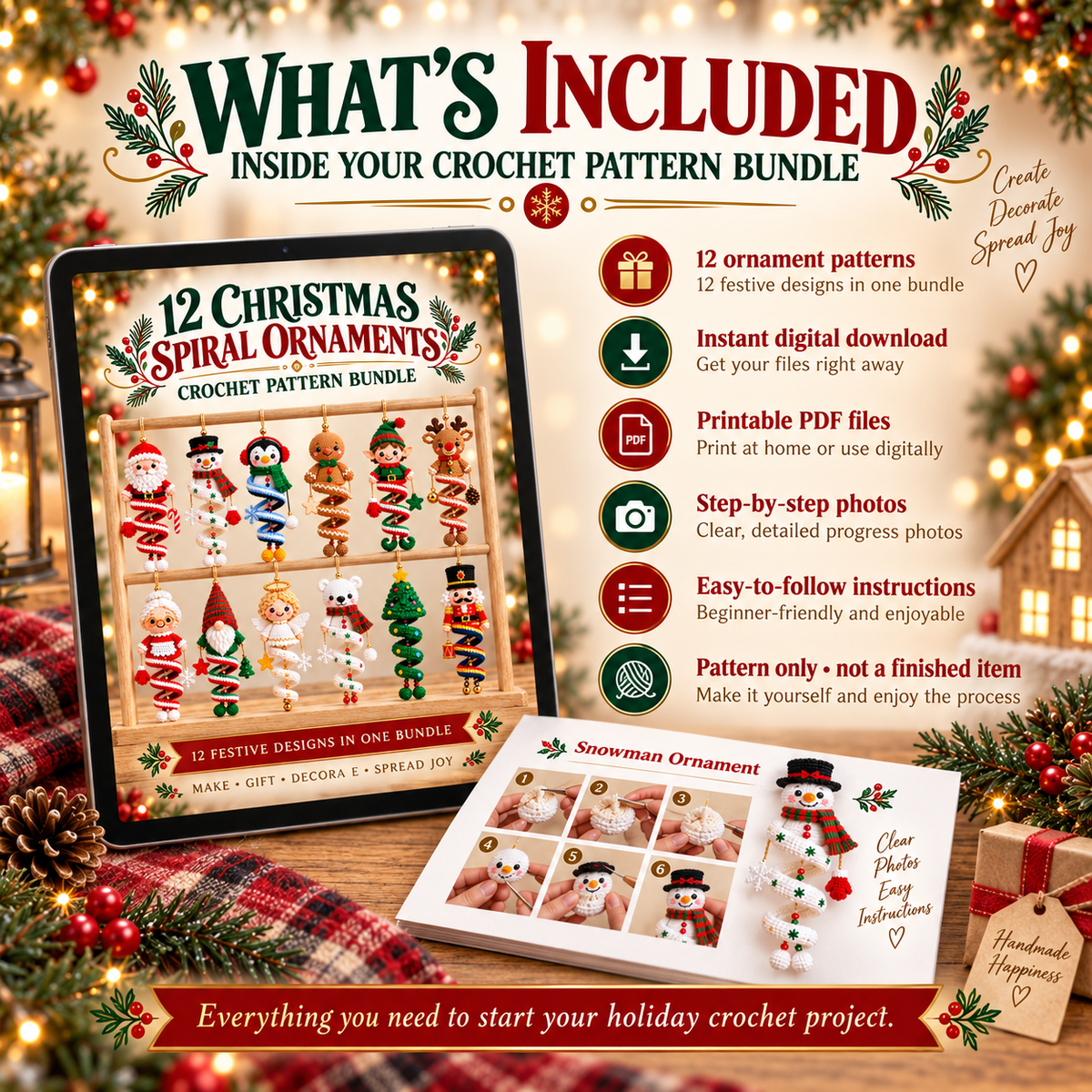 12 Christmas Spiral Ornaments Crochet Pattern Bundle PDF