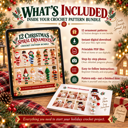 12 Christmas Spiral Ornaments Crochet Pattern Bundle PDF