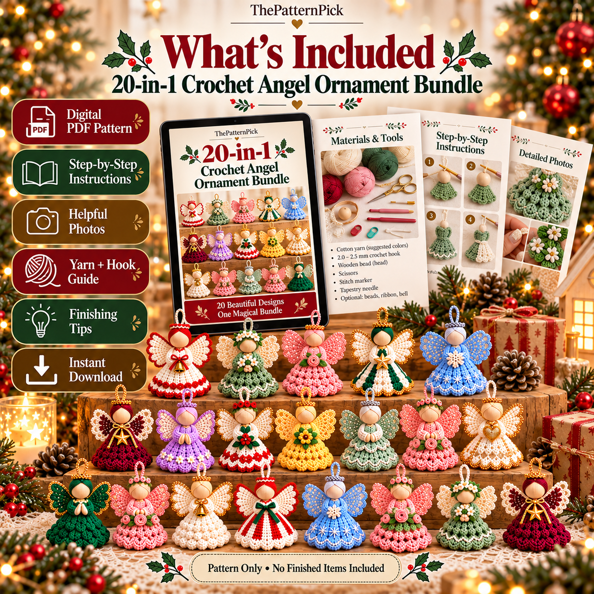 20-in-1 Crochet Angel Ornament Pattern Bundle PDF – Christmas Decor